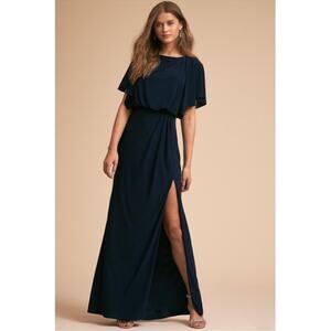 BHLDN Lena Maxi Dress 6 Navy Flutter Sleeve Wedding Guest Bridesmaid Jersey